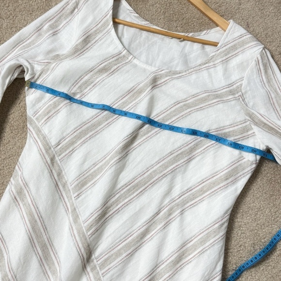Soft Surroundings Petite Equinox Dress Striped Linen Knee Length Neutral White - Picture 8 of 14